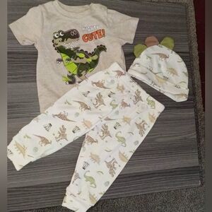 Boys 3/6m Dinosaur Pants Hat Shirt Outfit